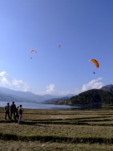 Paragliders in Pokhara, Nepal