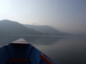 Rowing out to the world peace stupa, Pokhara, Nepal