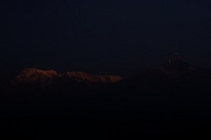 My first night time view of a snow capped mountain
