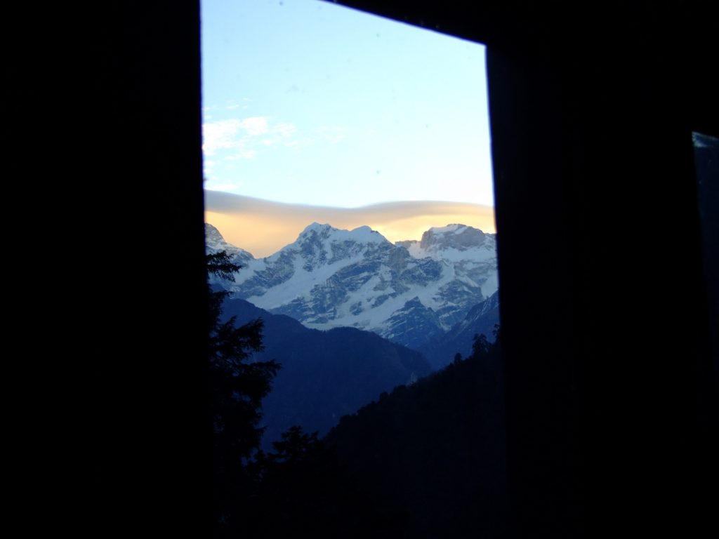 View of Annapurna Mountains from Hotel room on New Years Eve