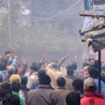 Students celebrate as the police fall back