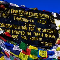 Throng La pass sign on the Annapurna Circuit Nepal