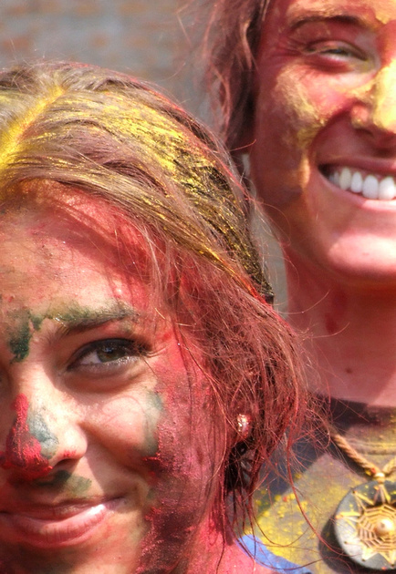 Tourists covered in color in Nepal for Holi