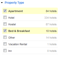 Search for hotels using fast filters