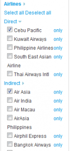 Select or de-select your airlines of choice