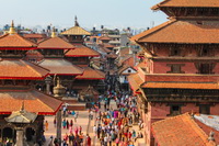 Crowds and rooftops of Patan, Nepal