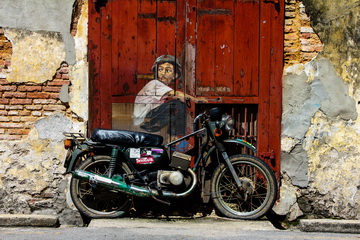 “Boy on a Motorbike” street art, Ah Quee Street, George Town, Penang, Malaysia