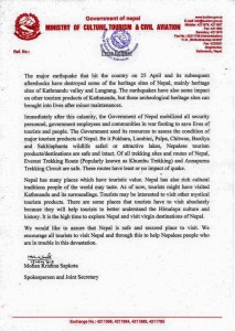 Letter from Nepalese Tourism Board