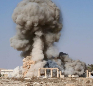 An ISIS photograph showing the group’s destruction of Palmyra’s Temple of Baalshamin.