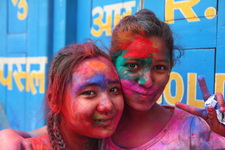 Girls celebrating Holi in Nepal