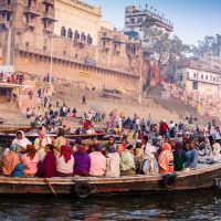 Boats along the Ganges in Varanasi, India