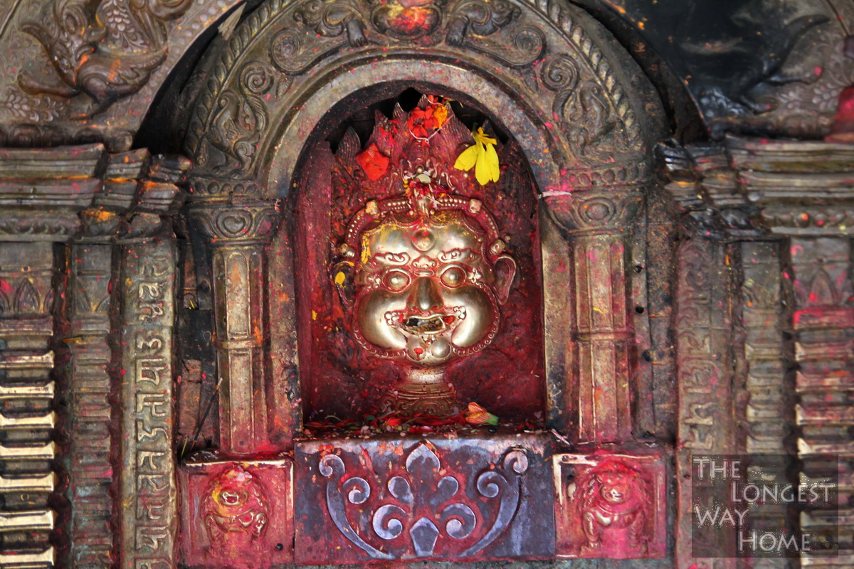 Stolen gold Bhairab statue in Thimi, Kathmandu, Nepal