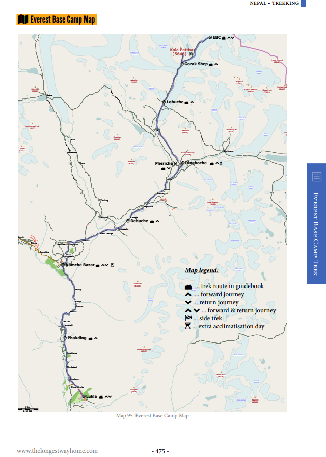 Everest Base Camp Map from my guidebook showing Khumbu area