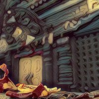 Painting of flower petals left by a temple in Nepal