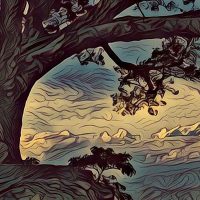 Painting of the Himalayan mountains and a Bodhi tree in Bandipur Nepal