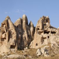 Rock formation and cave houses in Cappadocia Turkey