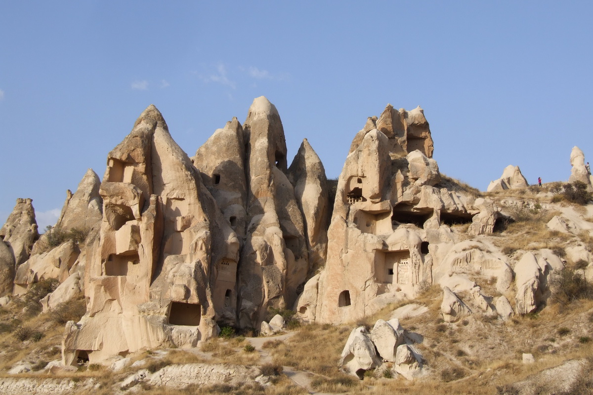 Rock formation and cave houses in Cappadocia Turkey