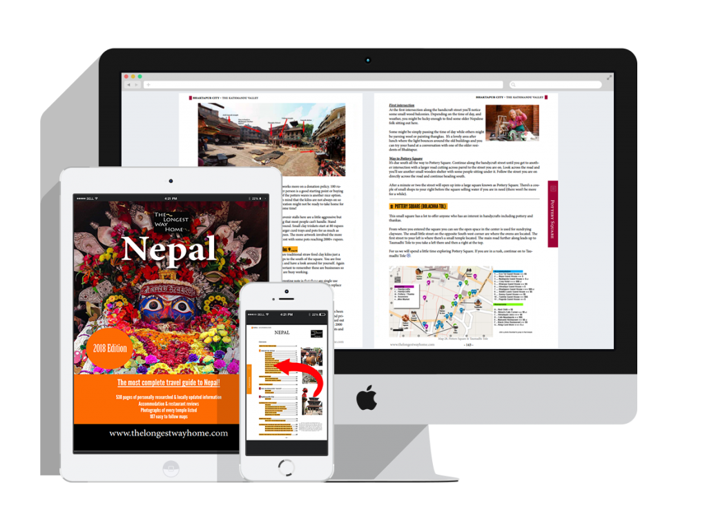 Nepal guidebook displayed on laptop, iPad tablet and mobile