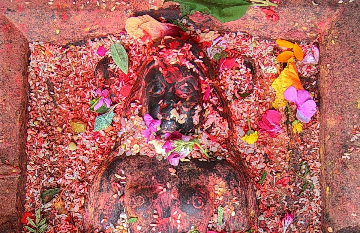 Head of Dhartimata or mother goddess statue in Kirtipur Kathmandu Valley, Nepal
