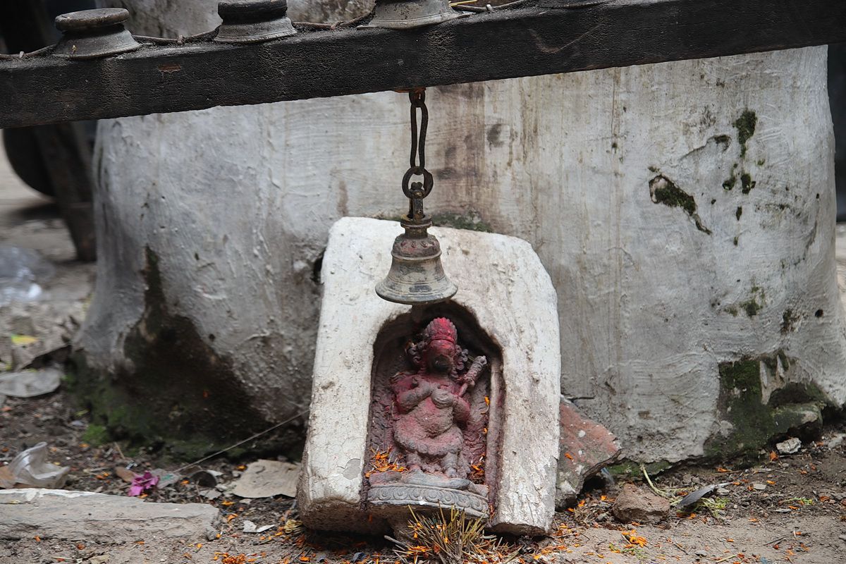 Damaged Bhimsen Shrine in Kathmandu