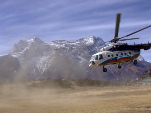 Helicopter taking off in Nepal