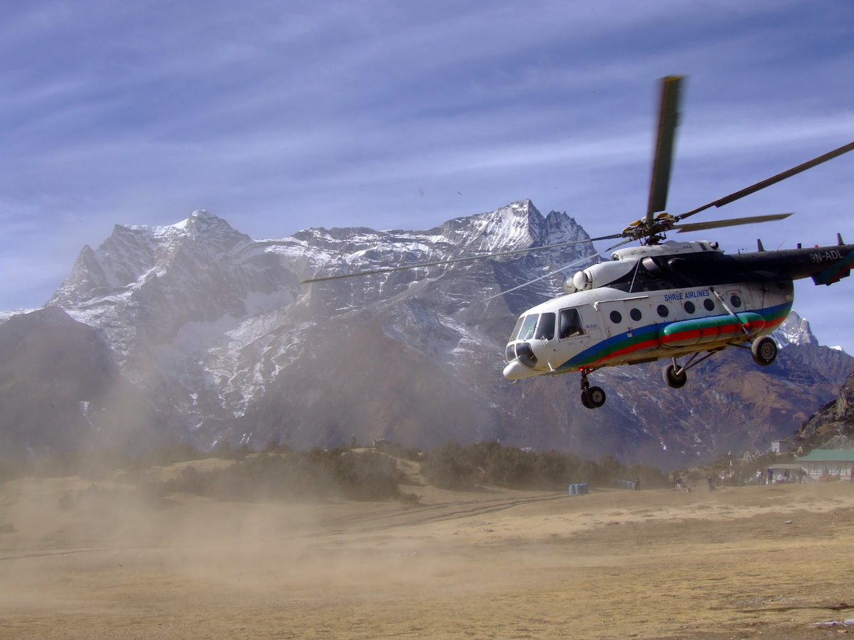 Helicopter taking off in Nepal