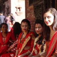 Women in red Saris in Teej in Nepal