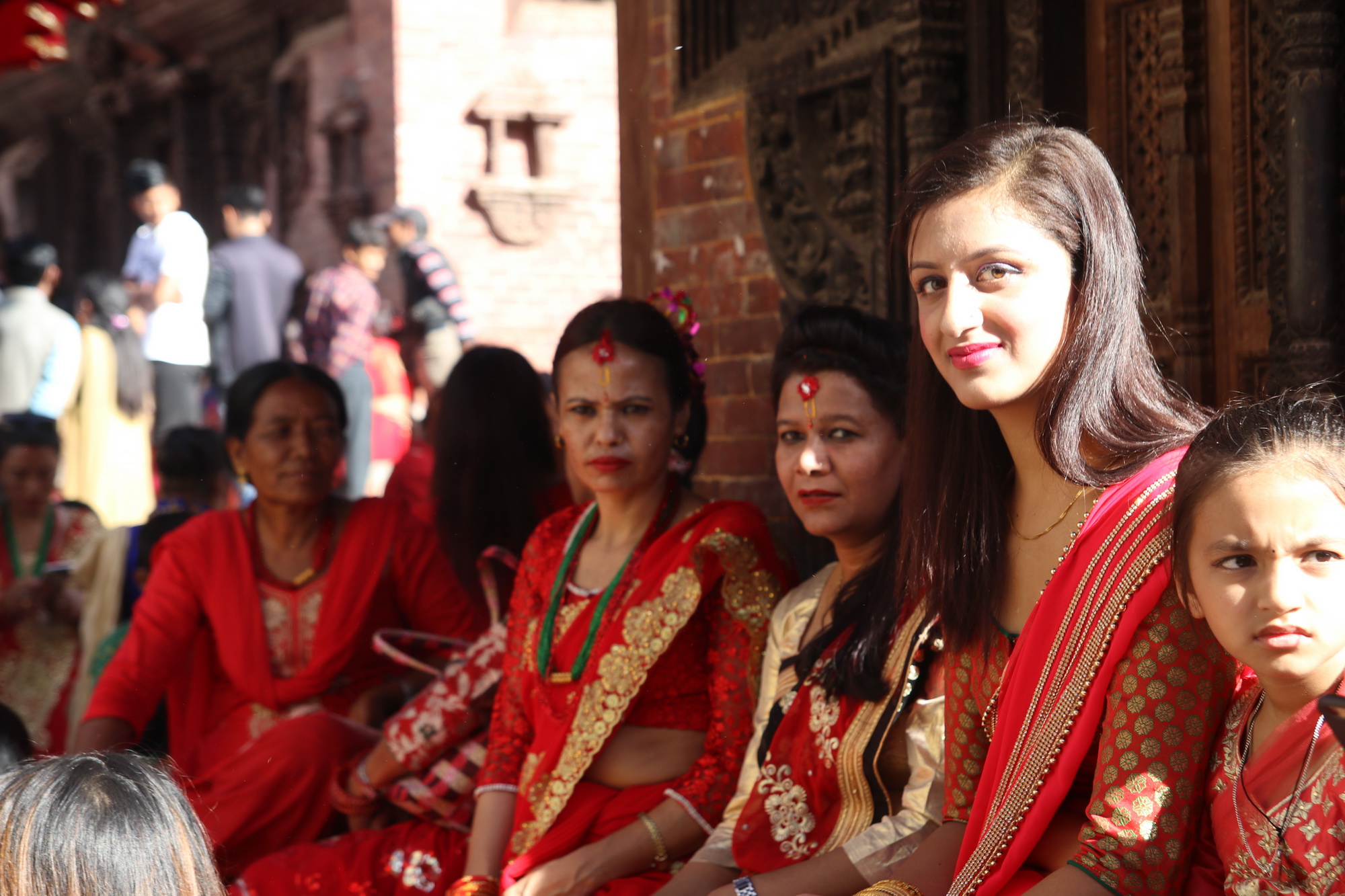 Women in red Saris in Teej in Nepal