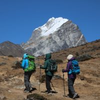Three trekkers in Nepal