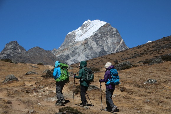 Three trekkers in Nepal