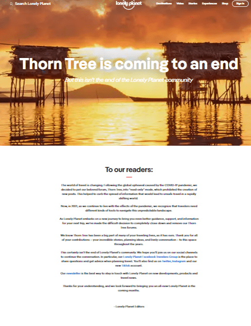 Thorn Tree Closed Page