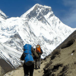 Trekking on a trail with a guide in Nepal