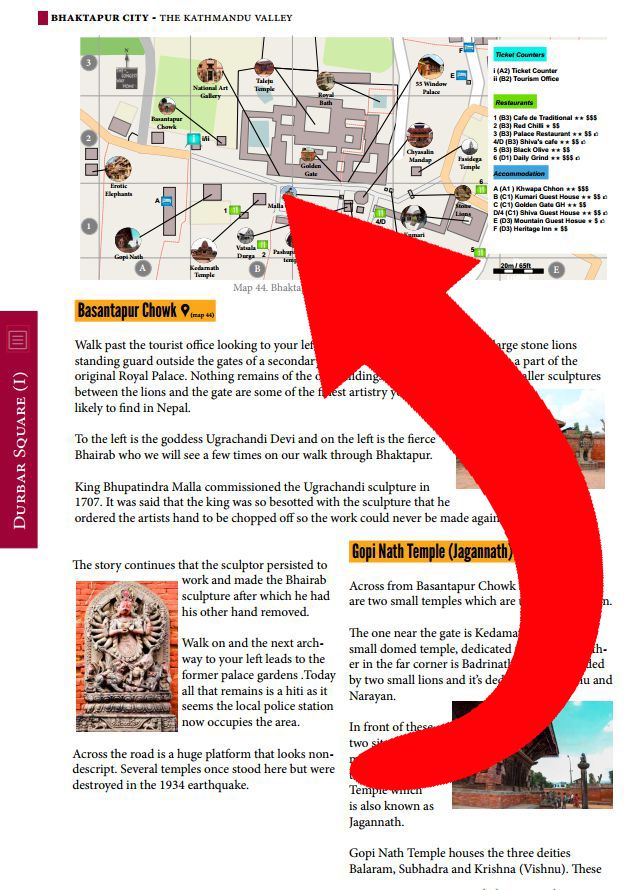 Map of Bhaktapur Durbar Square from Nepal Guidebook sample