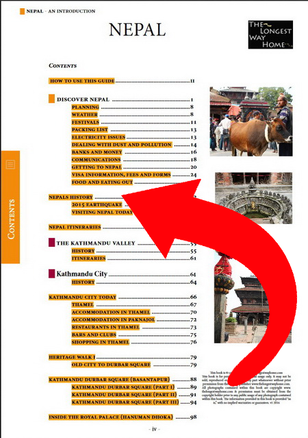 Table of contents from Nepal Guidebook Print Edition