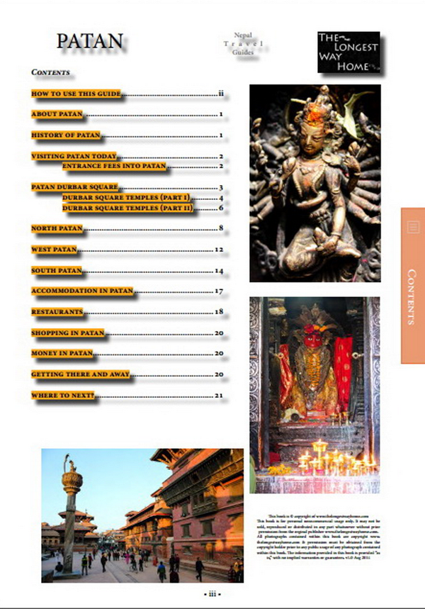 Table of contents from Patan Guidebook