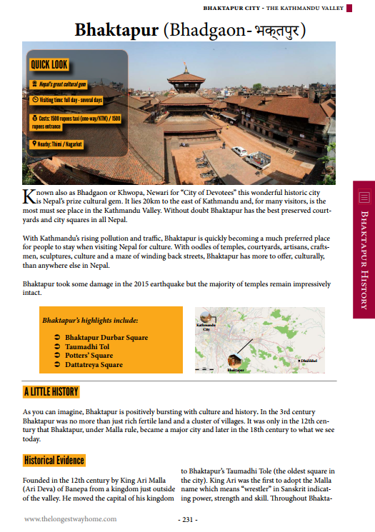 Bhaktapur page from Nepal Guidebook