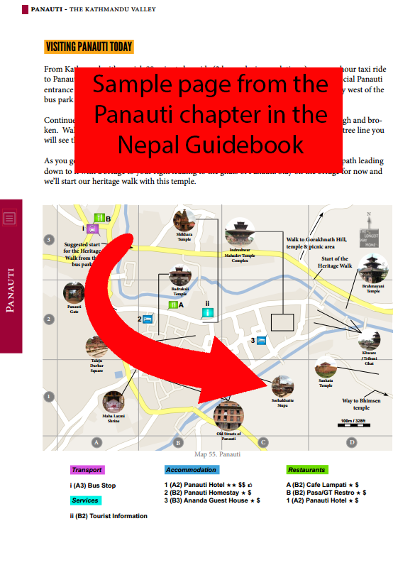 Sample page of Panauti from Nepal guidebook