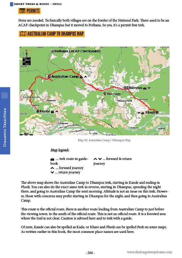 Map of the Australian Camp to Dhampus Trek
