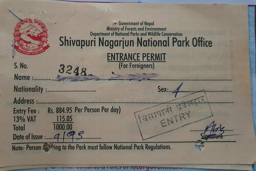 A Shivapuri National Park Permit A Shivapuri National Park Permit