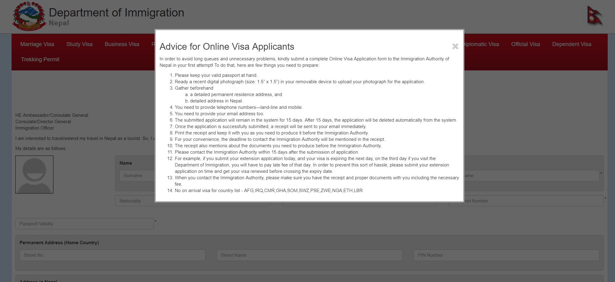 Application for online visa in Nepal