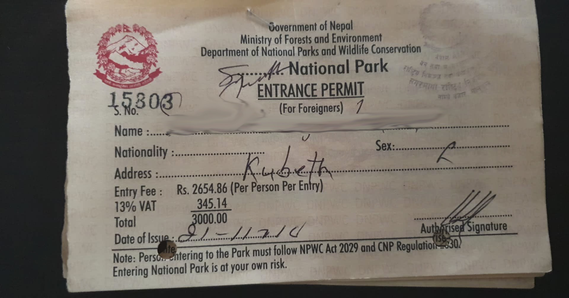 Sagarmatha National Park Permit Sagarmatha National Park Permit