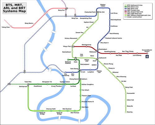 Map of Bangkok's MRT and BTS stations