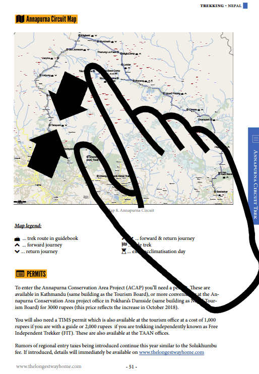 Annapurna Circuit map from Guidebook